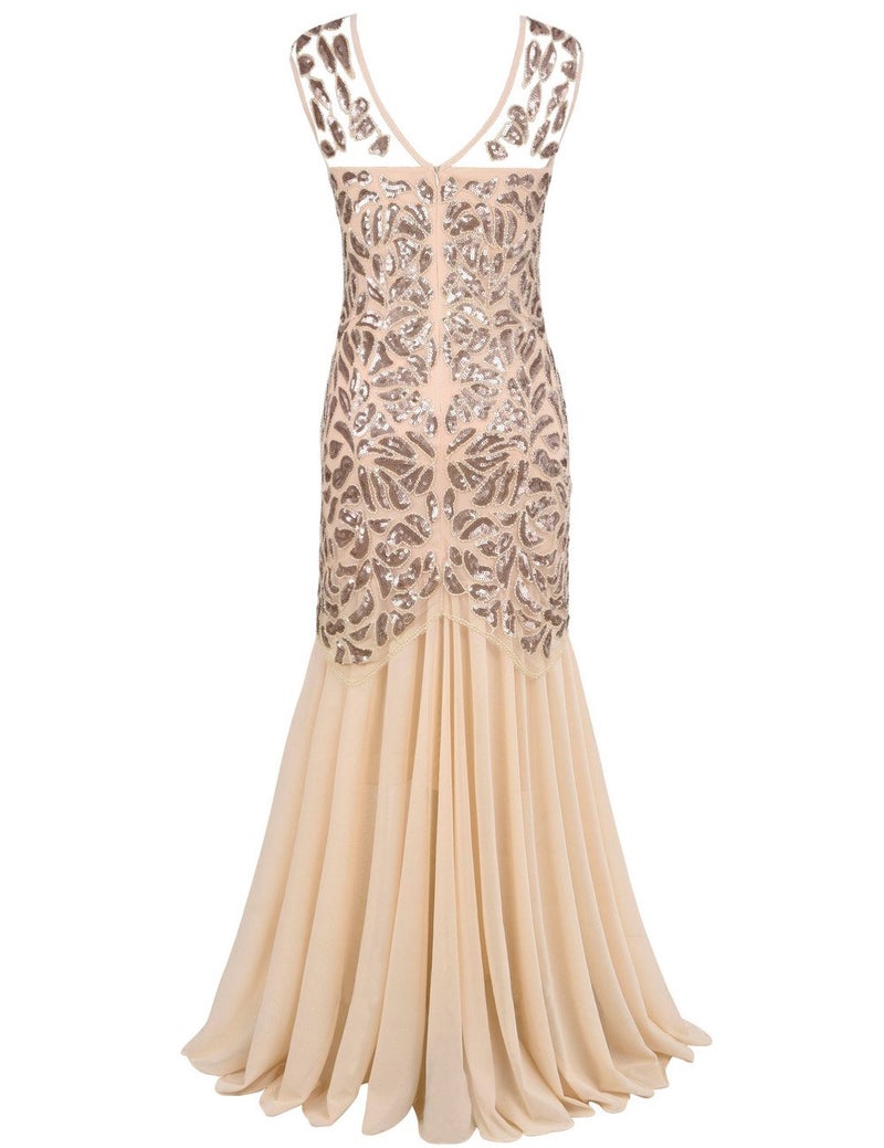 PrettyGuide Women 's 1920s Art Deco Sequin Gatsby Formal Evening Prom Dress L Champagne - Image 4